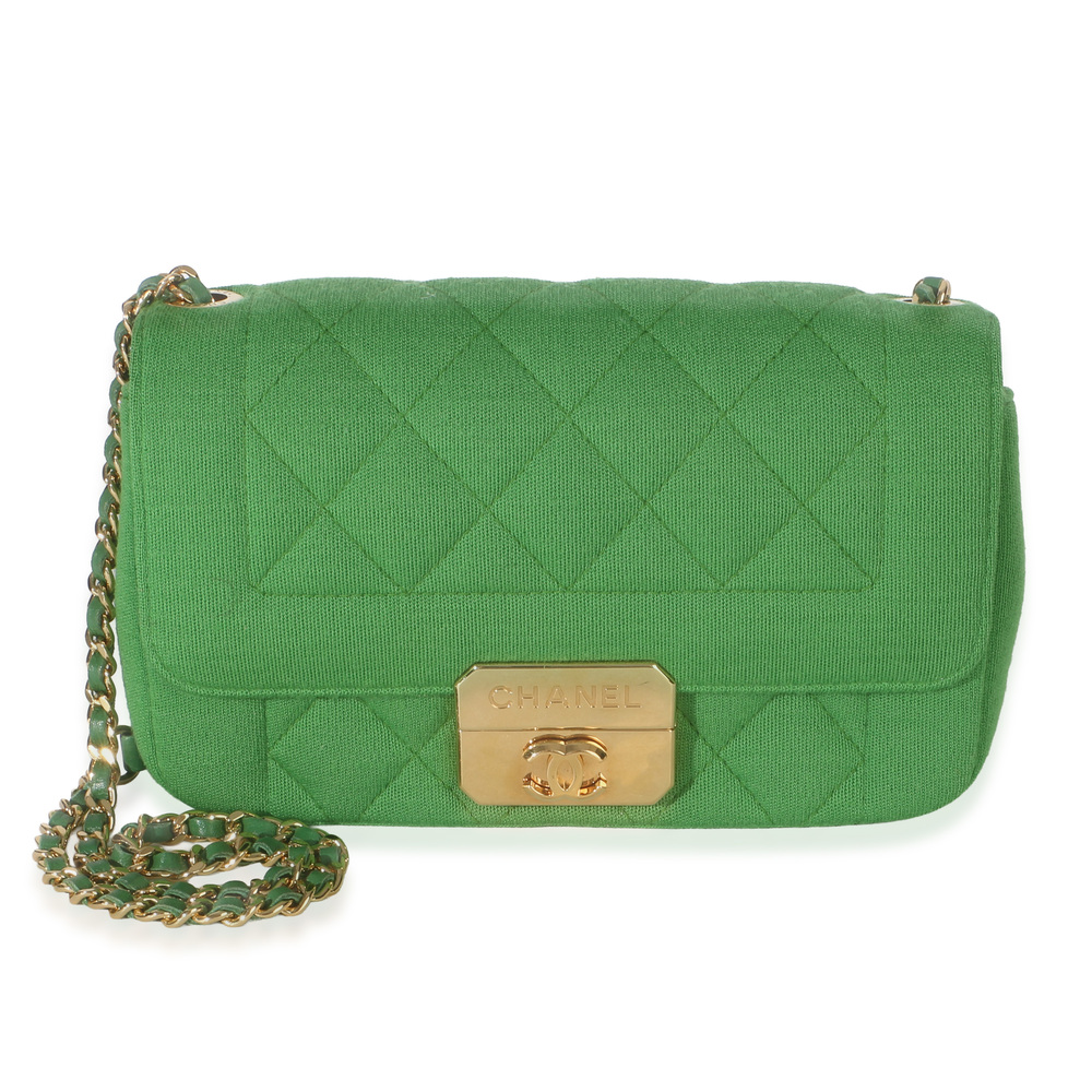 Chanel Green Quilted Jersey Chic With Me Mini Flap Bag